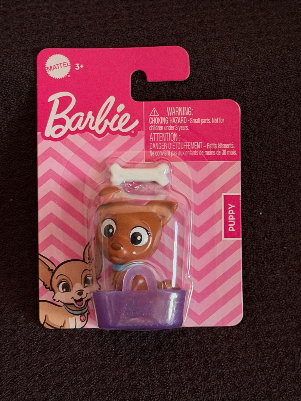 New Barbie Puppy in Basket / Carrier Purse with Toy Bone